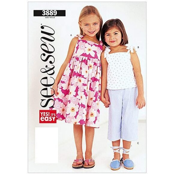 Butterick See and Sew Sewing Pattern 3889 Girls Sundress Top Capris Size 2-5 - Picture 1 of 1